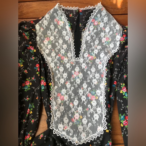 Handmade 1970’s Vintage Black Calico Maxi Dress - Picture 8 of 15